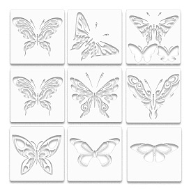 9Pcs 9 Styles PET Plastic Drawing Painting Stencils Templates, Square with Butterfly Pattern
