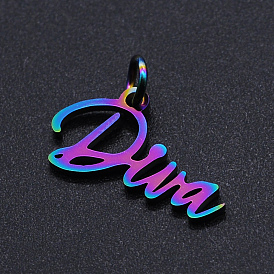Ion Plating(IP) 201 Stainless Steel Pendants, with Jump Rings, Word Diva