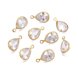 Cubic Zirconia Charms, with Golden Tone Brass Findings, Faceted, Clear