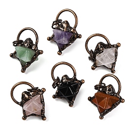 Gemstone Merkaba Star Pendants, Brass Star Charms with Jump Rings, Red Copper