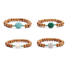 Natural Wood Stretch Bracelet with Gemstone Beads, Yoga Jewelry for Women