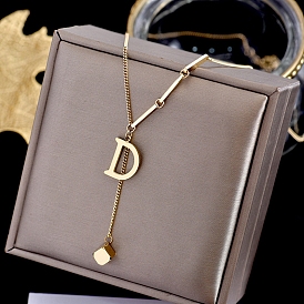 Titanium Steel Curb Chain Necklaces, Letter D Pendant Necklace