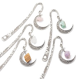 Signets de perles brutes de pierres précieuses naturelles mélangées, crochet signet, marqueur de livre pendentif lune