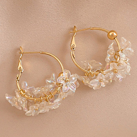 925 Boucles d'oreilles élégantes en forme de C en forme de fleur en acrylique avec aiguille en argent pour femme, bijoux d'oreille doux à la mode européenne et américaine