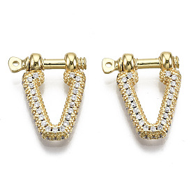 Brass Micro Pave Clear Cubic Zirconia D-Ring Anchor Shackle Clasps, for Bracelets Making, Nickel Free, V Shape