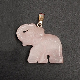Natural Gemstone Pendants, Elephant, with Platinum Tone Brass Findings
