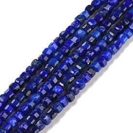 Hilos de cuentas de lapislázuli natural, facetados, cubo