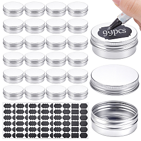 99 шт. круглые алюминиевые жестяные банки с завинчивающейся крышкой, для косметики, свечи, конфеты, с 5 листами бумаги и самоклеящейся этикеткой