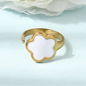 304 Stainless Steel Enamel Cuff Open Rings, Flower