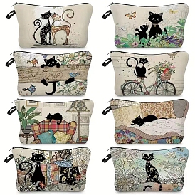 Cat Linen Waterproof Bag, Multipurpose Travel Toiletry Pouch with Metal Zipper