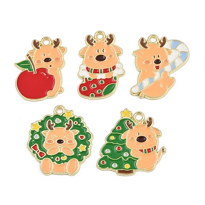 Подвески из сплава и эмали с изображением рождественских оленей, золотые