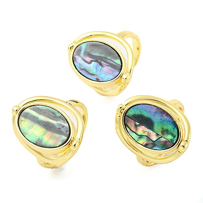 Natural Paua Shell Oval Open Cuff Ring, Brass Finger Ring