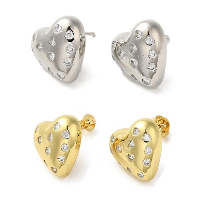 Серьги-гвоздики из латуни с микро-паве и кубическим цирконием в форме сердца для женщин, долговечный, без свинца и без кадмия