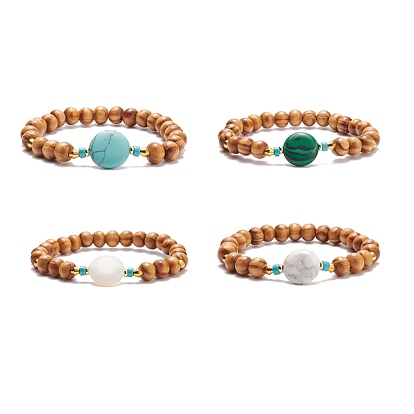 Natural Wood Stretch Bracelet with Gemstone Beads, Yoga Jewelry for Women