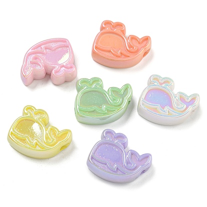 UV Plating Opaque Acrylic European Beads, Iridescent, Whale