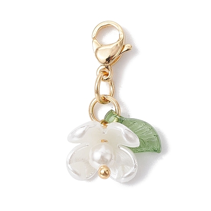 Décorations de pendentif de perle de coquille de fleur, avec 304 acier inoxydable fermoir pince de homard