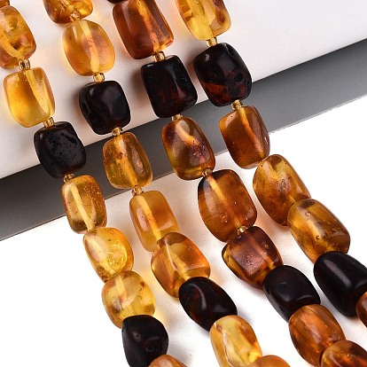 Natural Amber Beads Strands, Nuggets, with Seed Beads, Tumbled Stone