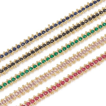 Handmade Glass Beaded Chains, with Golden Tone Brass Findings, Long-Lasting Plated, Soldered