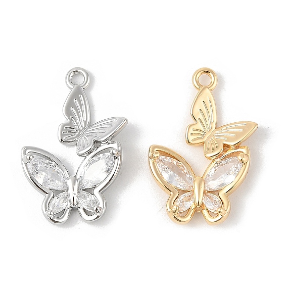 Латунные микропаве прозрачные подвески с фианитом, без кадмия, без никеля и без свинца, бабочки прелести