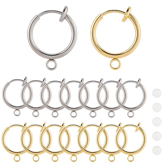 20 шт. 2 цвета 304 клипсы из нержавеющей стали, для изготовления непроколотых сережек, с петлевой и пружинной фурнитурой и удобными силиконовыми подушечками