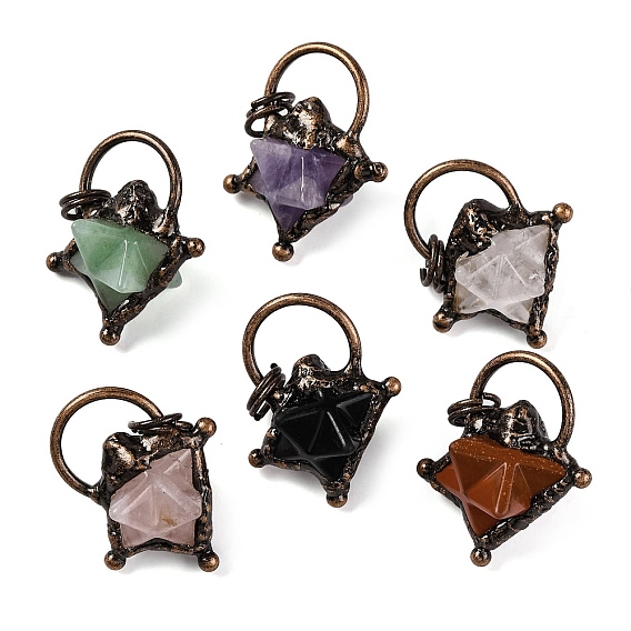 Подвески со звездами Меркаба из драгоценных камней, латунные подвески-звезды с кольцами-прыгунами, Красная медь