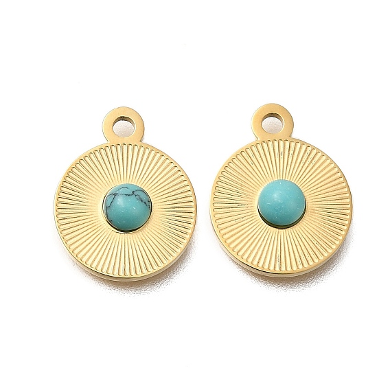 Плоские круглые подвески из окрашенной синтетической бирюзы, с ионным покрытием (ip) 304 настройки из нержавеющей стали, ручная полировка