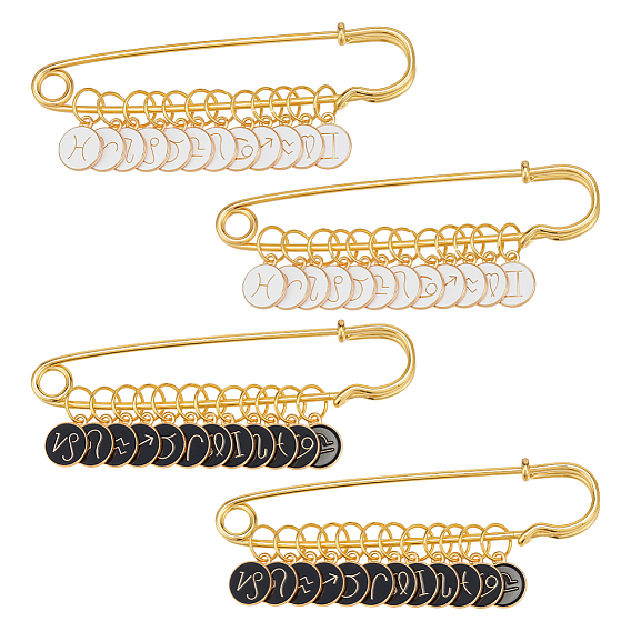 4 шт. 2 стили, подвесные маркеры с эмалью из сплава и фиксирующими стежками, плоский круглый с созвездиями, с кольца прыжок из латуни