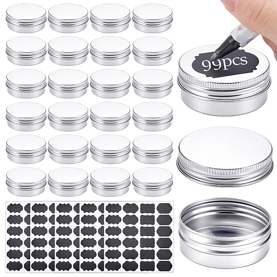 99 шт. круглые алюминиевые жестяные банки с завинчивающейся крышкой, для косметики, свечи, конфеты, с 5 листами бумаги и самоклеящейся этикеткой