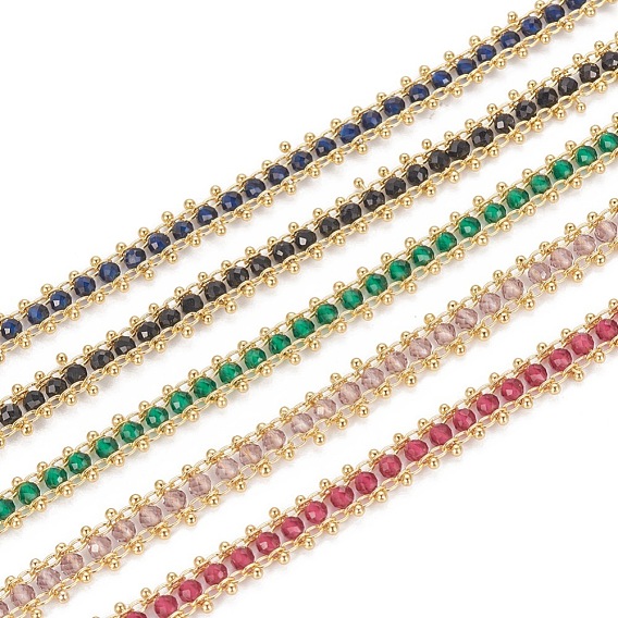 Handmade Glass Beaded Chains, with Golden Tone Brass Findings, Long-Lasting Plated, Soldered