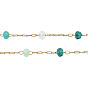 Glass Faceted Round Beaded Chains, with Real 14K Gold Plated 316 Stainless Steel Paperclip Chains, Soldered, with Spool