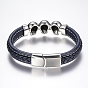 Men's Braided Leather Cord Bracelets, with 304 Stainless Steel Findings and Magnetic Clasps, Skull