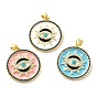 Подвески из настоящей позолоченной латуни с прозрачным кубическим цирконием, с эмалью, без кадмия, без никеля и без свинца, плоские круглые с сглаза