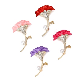 Alloy with Cloth Brooches, with Plastic Imitation Pearl, Flower