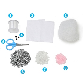 3D Cat DIY Animal Beading Embroidery Kit, with Acrylic Seed Beads, Elastic Crystal Thread, Scissors, Cotton Stuffing, Fabric