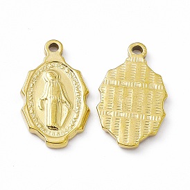 Vacuum Plating 201 Stainless Steel Pendants, Religion, Oval Charms with Virgin Mary Pattern