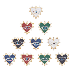 Printed Alloy Pendants, with Enamel and ABS Plastic Imitation Pearl, Heart with Eye, Light Gold