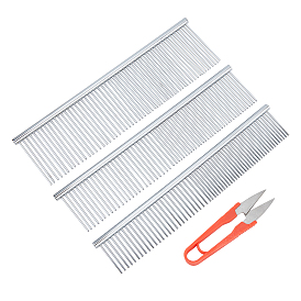 CHGCRAFT 4Pcs 4 Style Stainless Steel Pet Combs, with High-carbon Steel Scissors