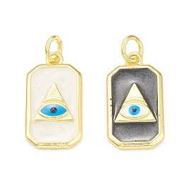 Rack Plating Brass Enamel Pendants, with Jump Rings, Cadmium Free & Lead Free, Long-Lasting Plated, Real 18K Gold Plated, Rectangle with All Seeing Eye