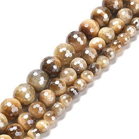 Electroplated Natural Tiger Eye Round Beads Strands, Faceted(128 Facets)