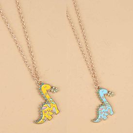 Cute Dinosaur Pendant Necklace with Flower and Grass Design - Fashionable Animal Jewelry