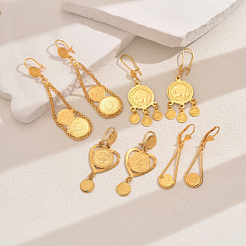 Винтажные геометрические серьги-кольца с кисточками из латуни в форме монеты, золотые