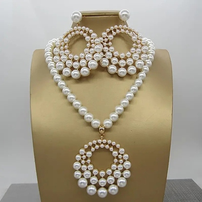 Комплекты из пластиковых бусин-гвоздиков и ожерелий с имитацией жемчуга для женщин, сплав ювелирных изделий