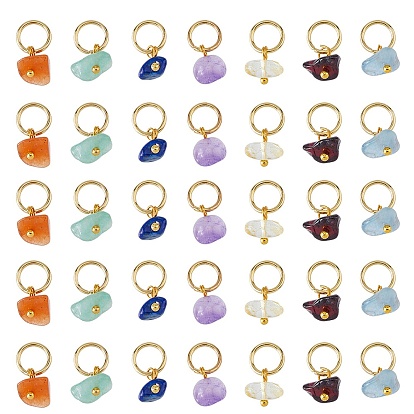 35 piezas 7 colores aventurina verde natural y aventurina roja y granate y citrino y amatista y aguamarina y dijes de chip de lapislázuli, con 304 anillos de salto de acero inoxidable