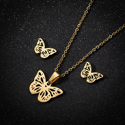 Collier pour femmes, personnalité de la mode minimaliste, ensemble avec pendentif papillon creux