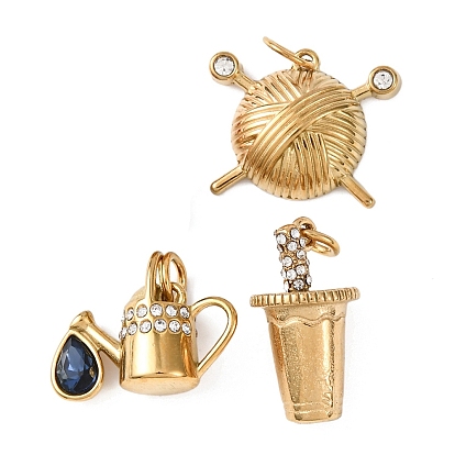 304 подвески из нержавеющей стали, со стразами, с целью перехода в кольце, золотые