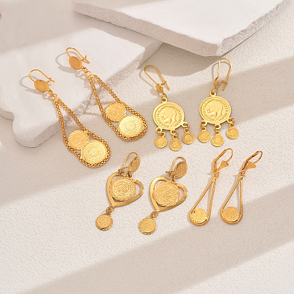 Винтажные геометрические серьги-кольца с кисточками из латуни в форме монеты, золотые