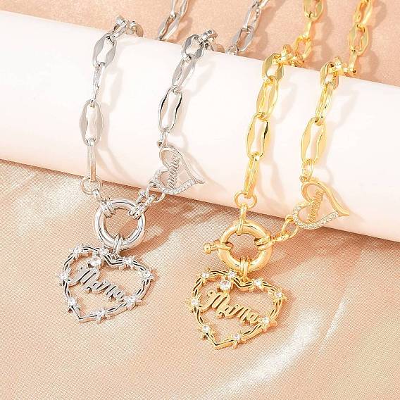 Подвеска в виде сердца с прозрачными кубическими циркониями в латунном стиле ко Дню матери., без кадмия и без свинца, долговечный, стойки покрытие