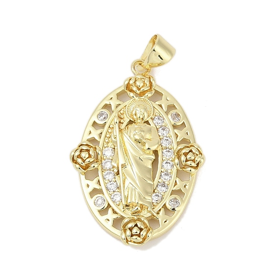 Латунные микро проложить кубического циркония подвески, овал со святой иудой, без свинца и без кадмия, долговечный, стойки покрытие