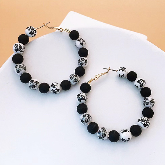 Фарфоровые серьги-кольца, круглые, золотые