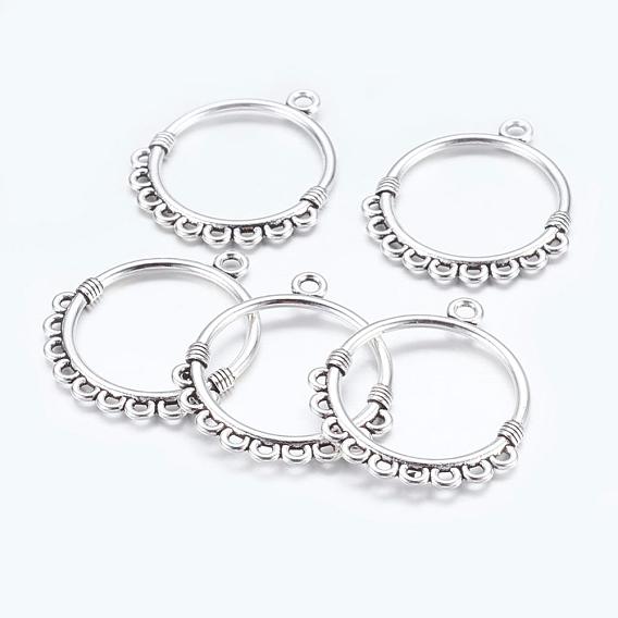 Tibetan Style Alloy Links, Chandelier Component, Cadmium Free & Lead Free, Flat Round, Plated Ancient Silver Color